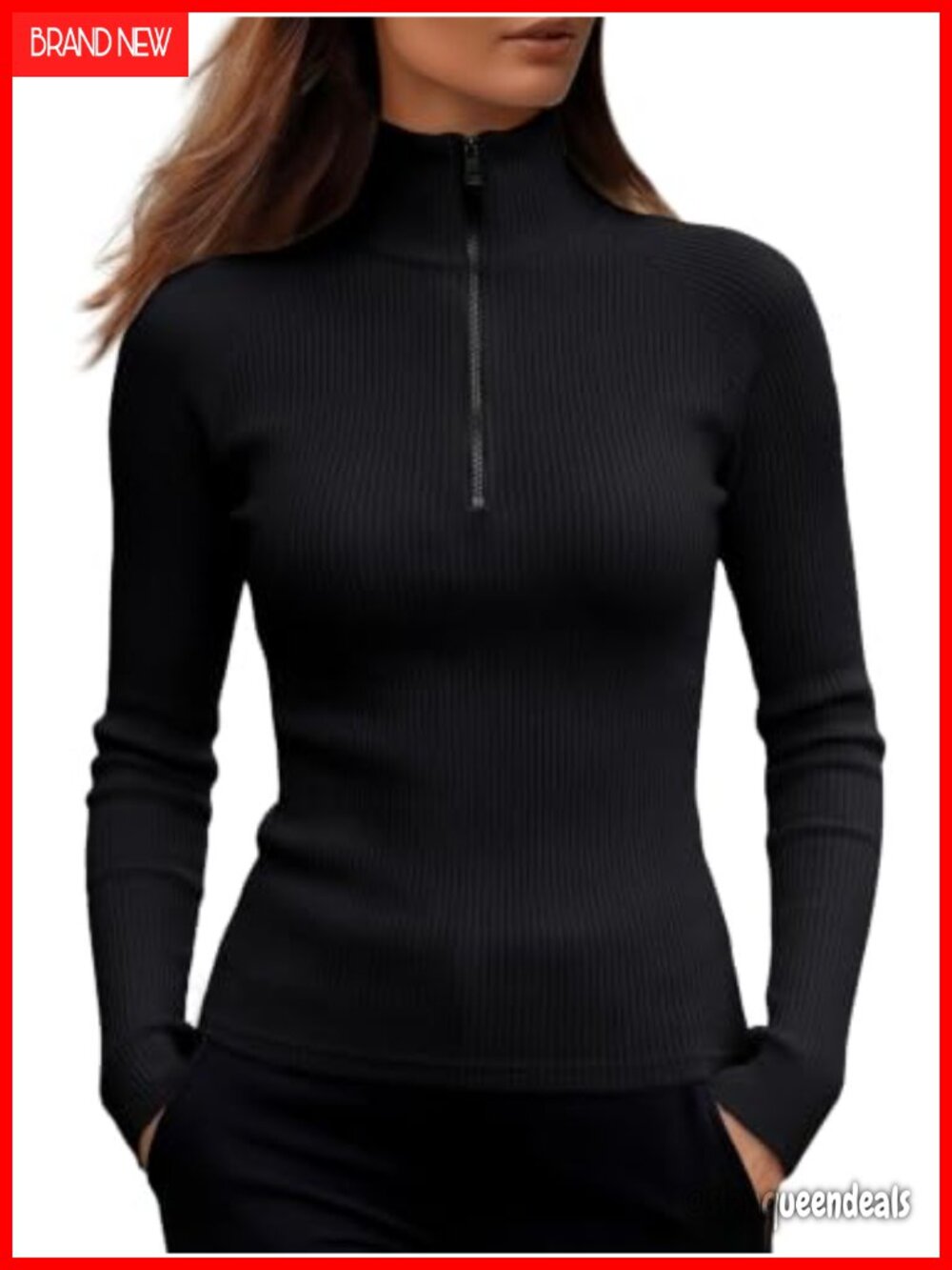 Women's Ribbed Knit Quarter Zip Long Sleeve Slim Fit Sweater Top